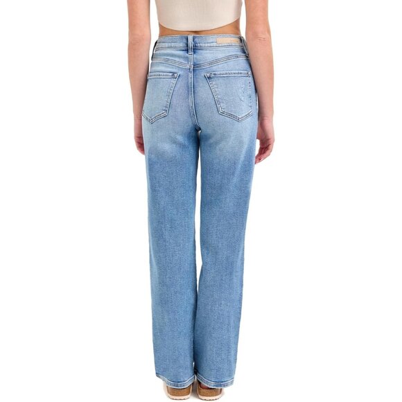 Women's High Rise Dad Jeans Cotton Spandex Straight Leg Comfort Casual - Picture 4 of 4